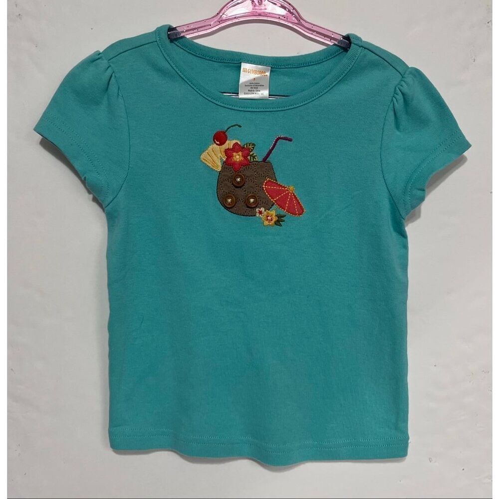 Gymboree Turquoise Short Sleeve Tee with Tropical Drink Applique   Girls Size 3